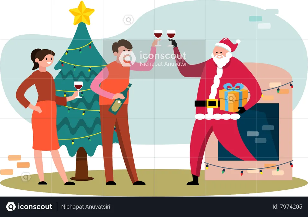 Santa Claus celebrating christmas with people  Illustration