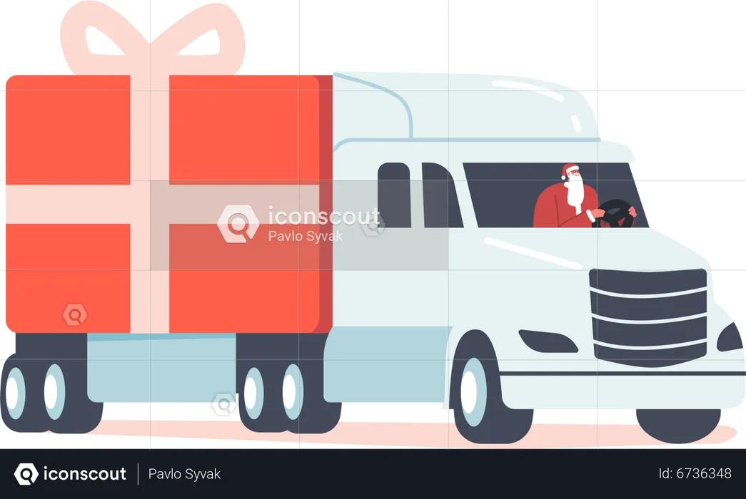 Santa Claus Character Driving Truck with Christmas Gifts  Illustration