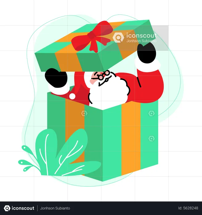 Santa claus come out of gift box  Illustration