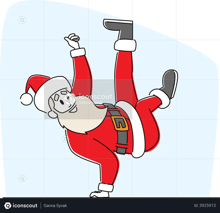 Santa Claus Dancing Brake Standing on One Arm  Illustration