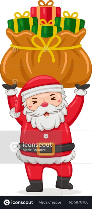 Santa Claus deliver christmas gift bag  Illustration