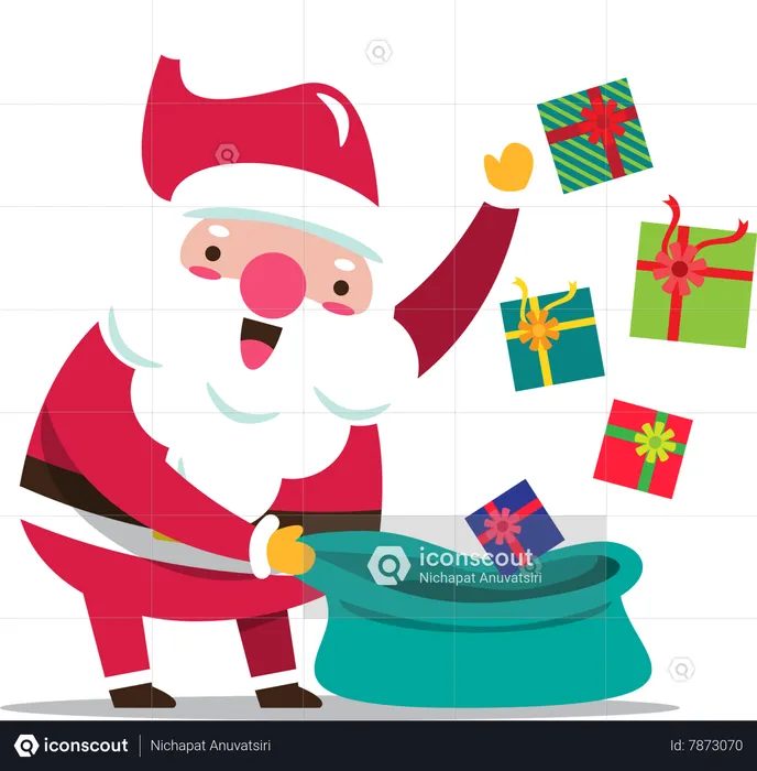 Santa claus distributing Christmas gifts  Illustration