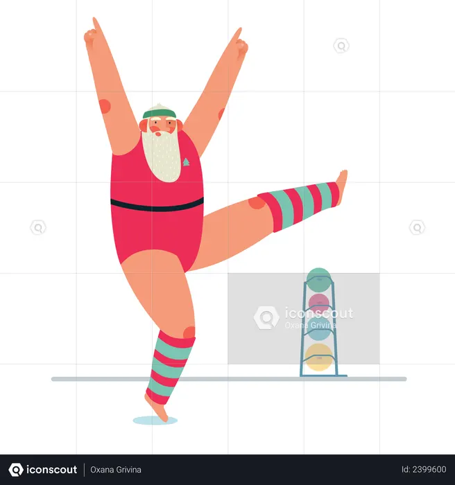 Santa Claus doing aerobics  Illustration