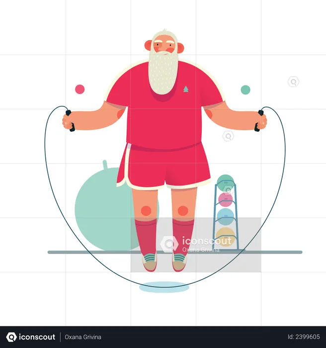 Santa claus doing rope jumping exercise  Illustration