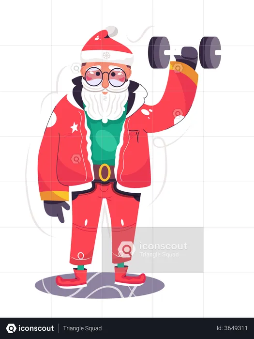 Santa Claus doing weight lifting  Illustration
