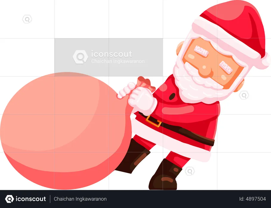 Santa Claus dragging Gift Sack  Illustration