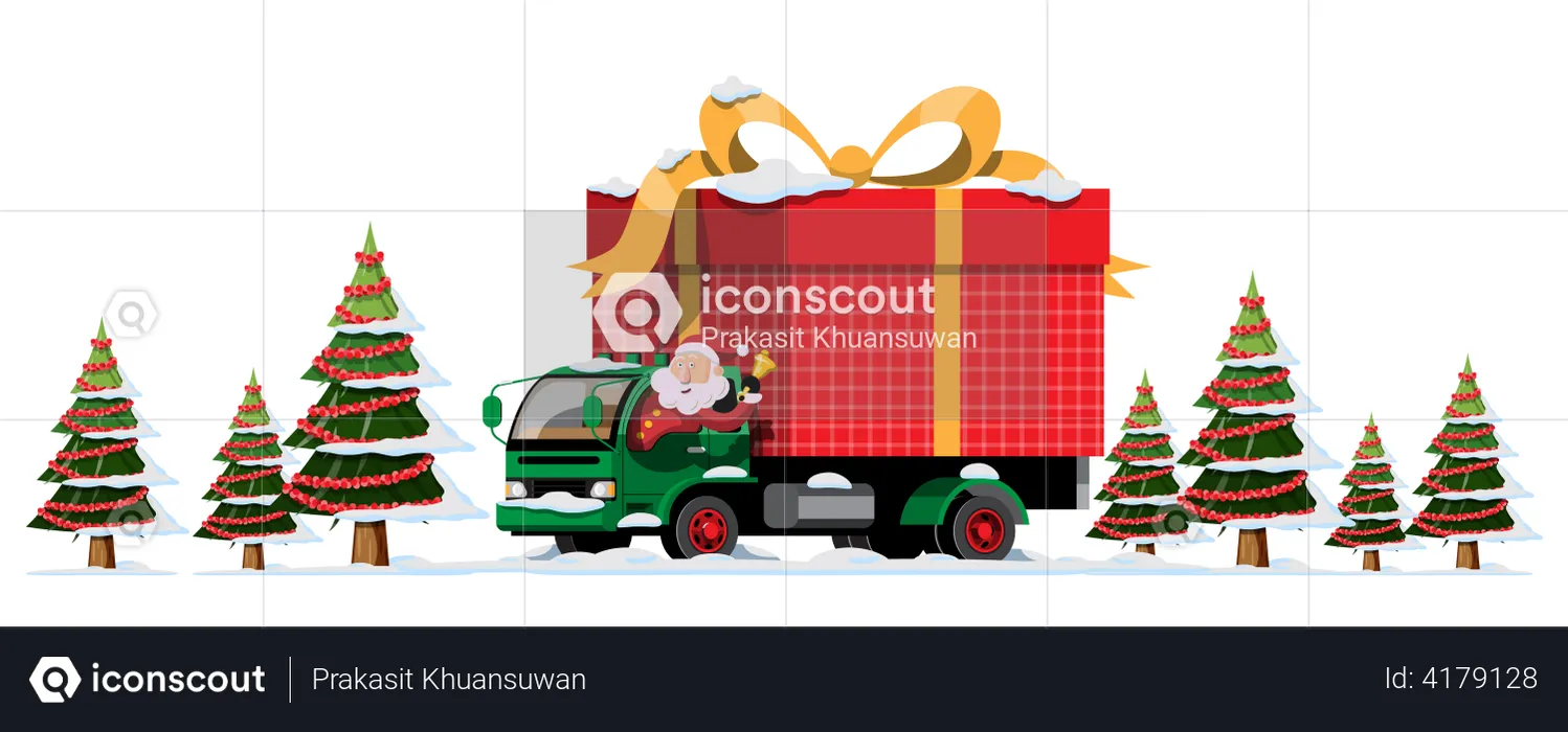 Santa Claus drives a truck to deliver Christmas presents  Illustration