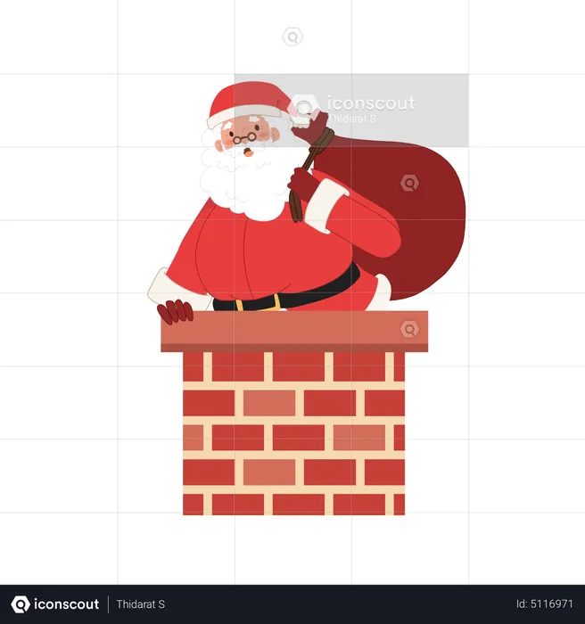 Santa claus entering in house through chimney  Illustration