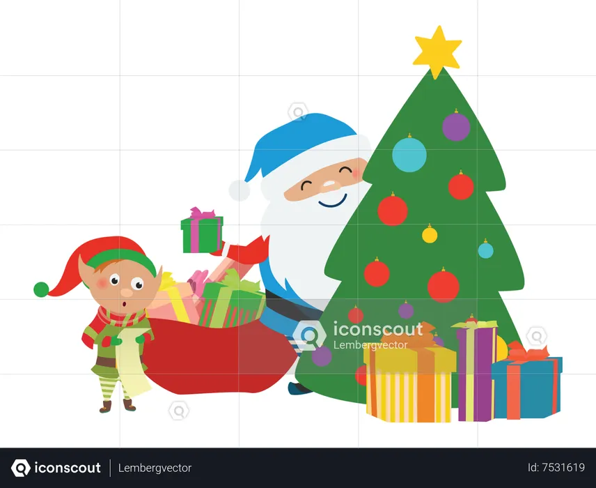 Santa Claus Giving Gift  Illustration