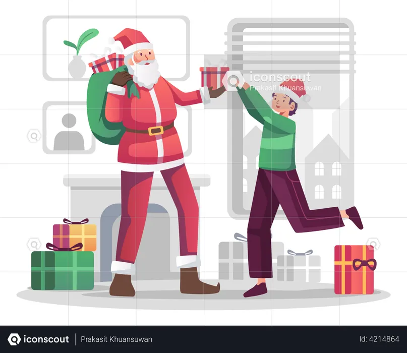 Santa Claus giving gift to Kid  Illustration