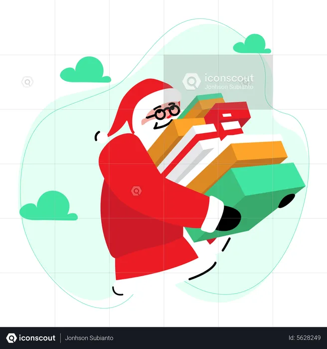 Santa claus giving out lots of gifts  Illustration