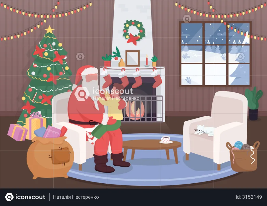 Santa Claus greet kid  Illustration