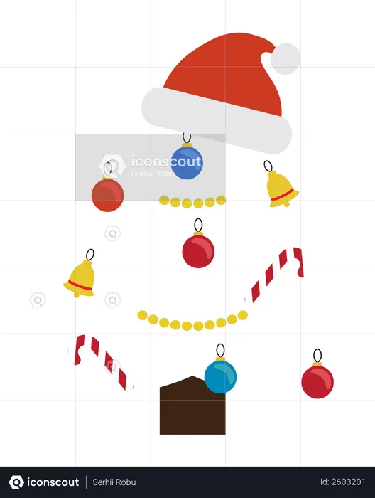 Santa Claus hat in the decorative Christmas tree  Illustration
