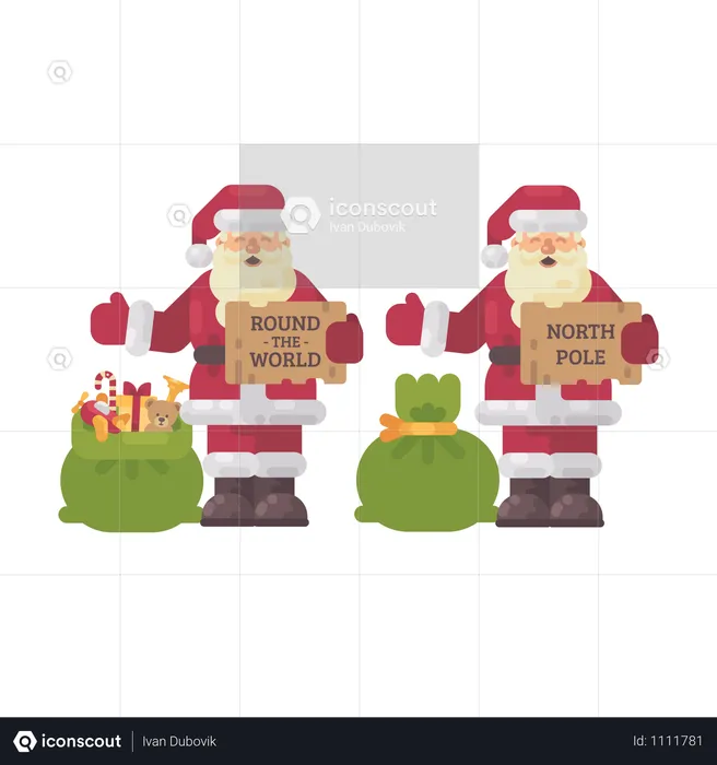 Santa Claus Hitchhiking On Christmas Night  Illustration