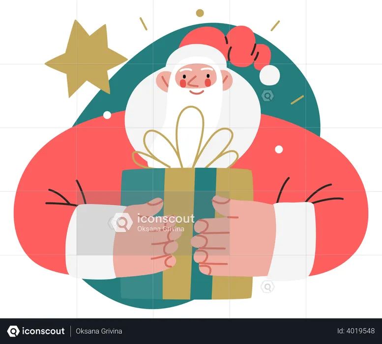 Santa Claus holding a gift  Illustration