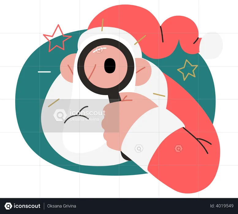 Santa Claus holding a magnifying glass  Illustration