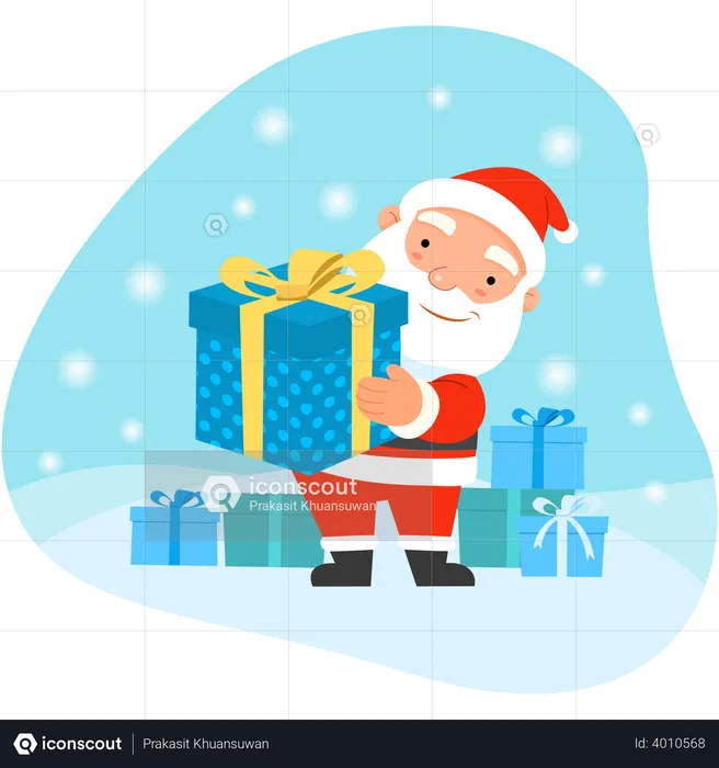 Santa Claus holding Christmas present  Illustration