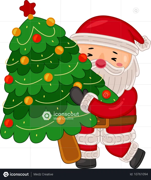 Santa Claus holding Christmas Tree  Illustration