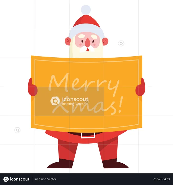 Santa claus holding merry xmas board  Illustration
