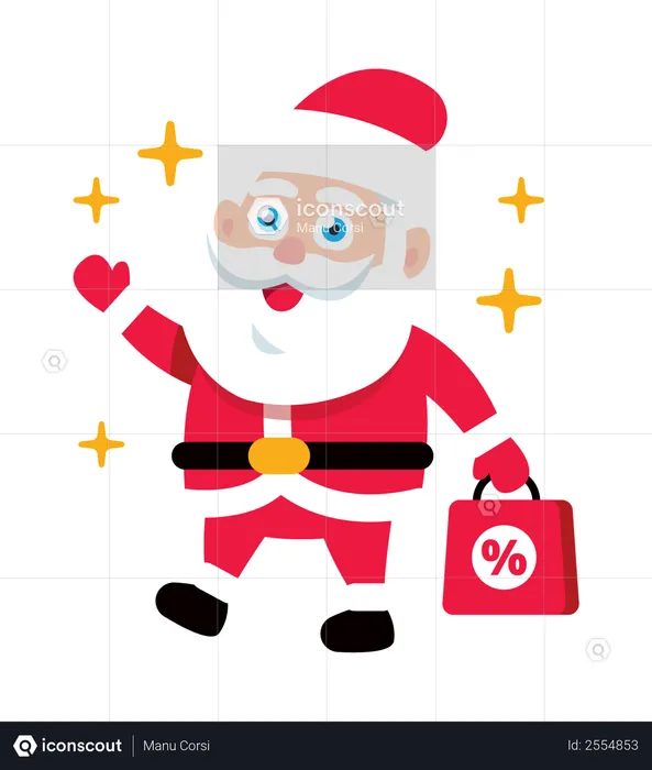 Santa Claus holding shopping discount or offer bag for Christmas  Illustration