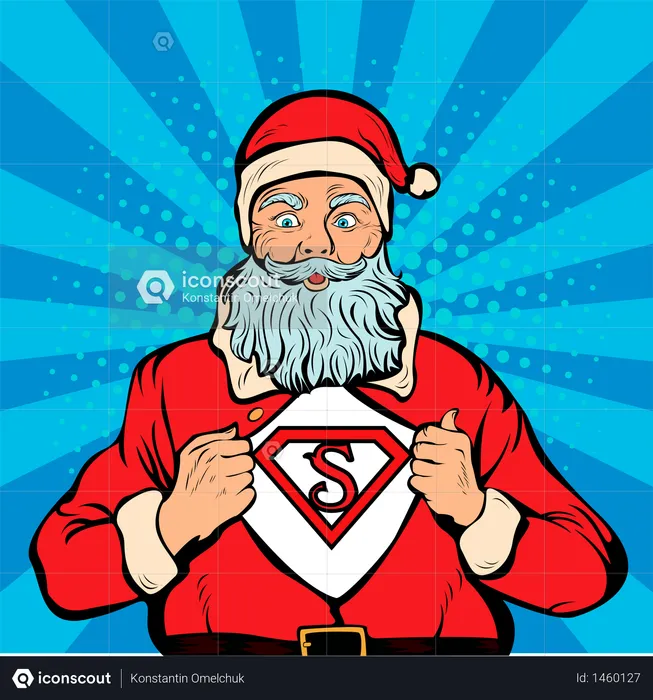 Santa Claus in red costume with open coat and place for logo or text  Illustration