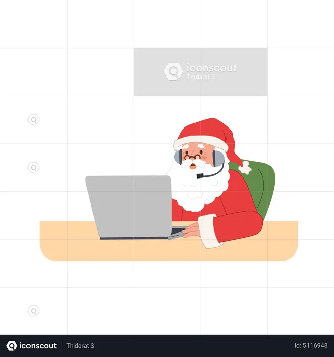 Santa claus is using laptop  Illustration