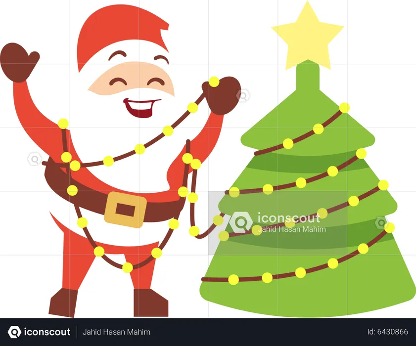 Papá Noel de pie cerca del árbol de Navidad  Ilustración