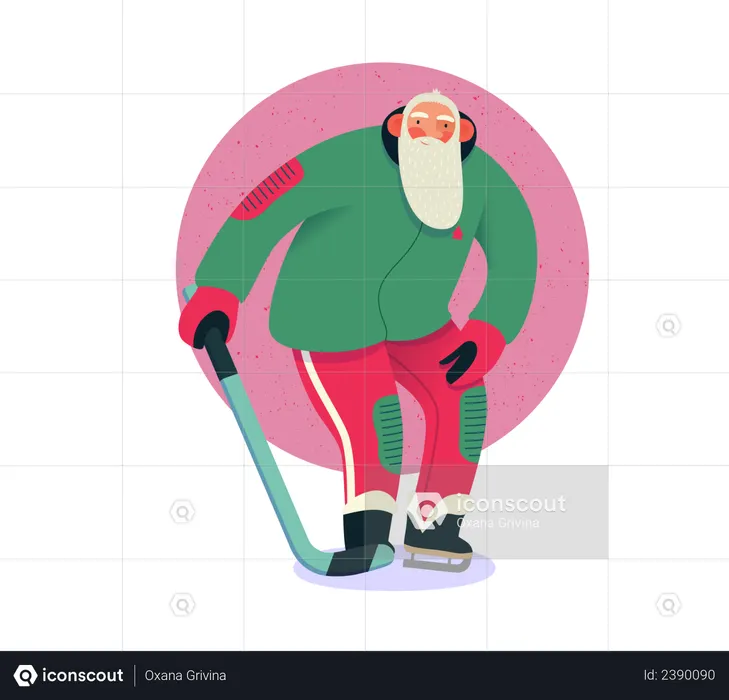 Santa Claus playing ice hockey  Illustration