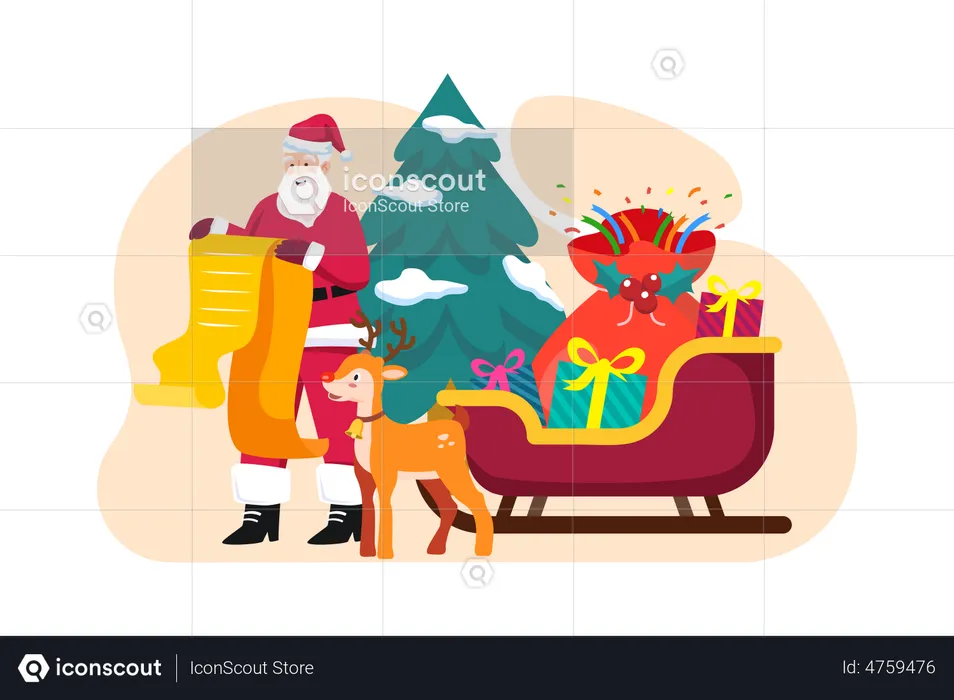Santa Claus reading gift list  Illustration