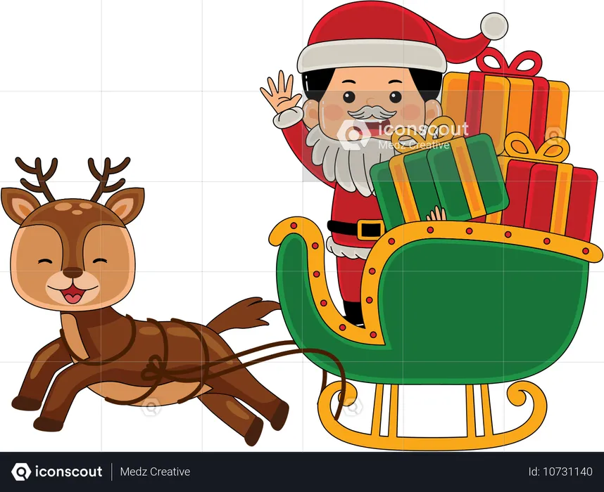 Santa Claus riding on santa sledge  Illustration