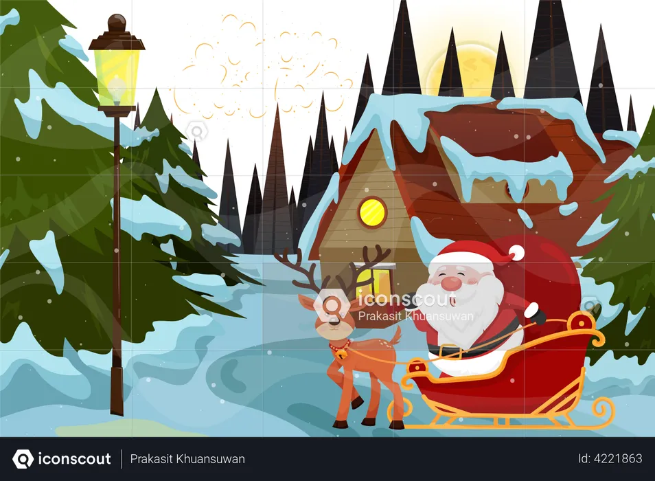 Santa Claus riding sleigh  Illustration