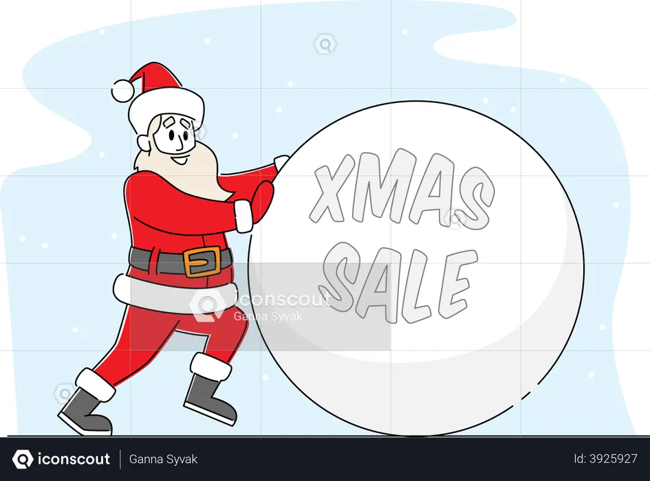 Santa Claus Rolling Snowball Christmas Sale  Illustration