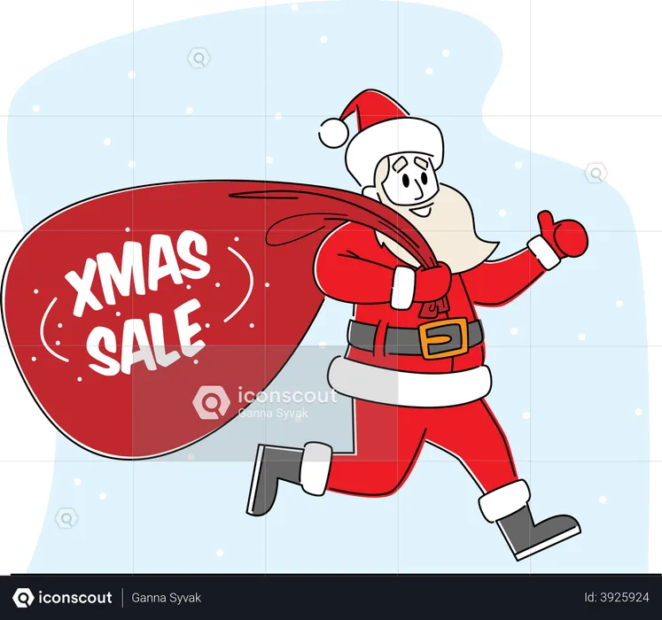 Santa Claus Run with Red Bag  Illustration
