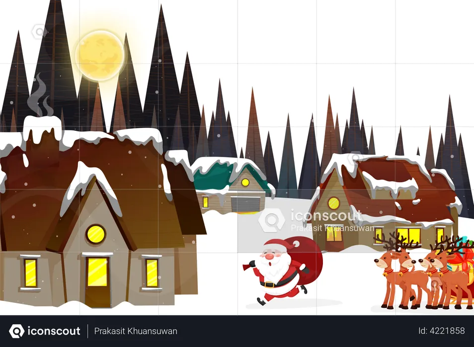 Santa Claus Running on Snow  Illustration