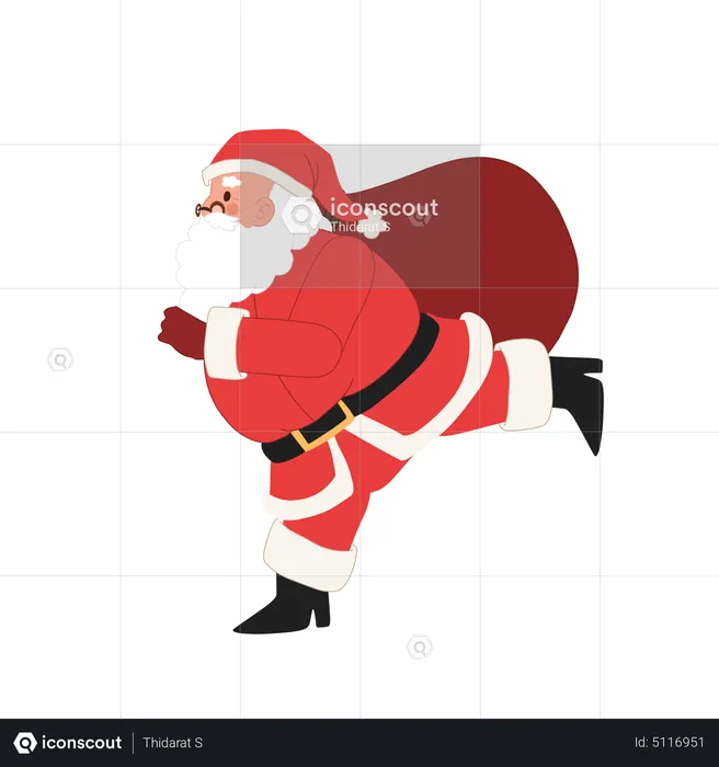 Santa claus running with gift bag  Illustration