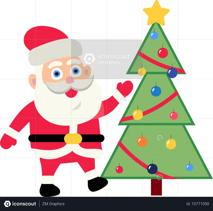 Santa Claus showing Christmas Tree  Illustration