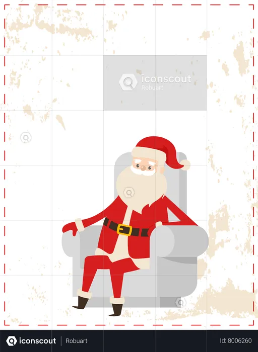 Santa Claus Sitting Cosy Armchair  Illustration