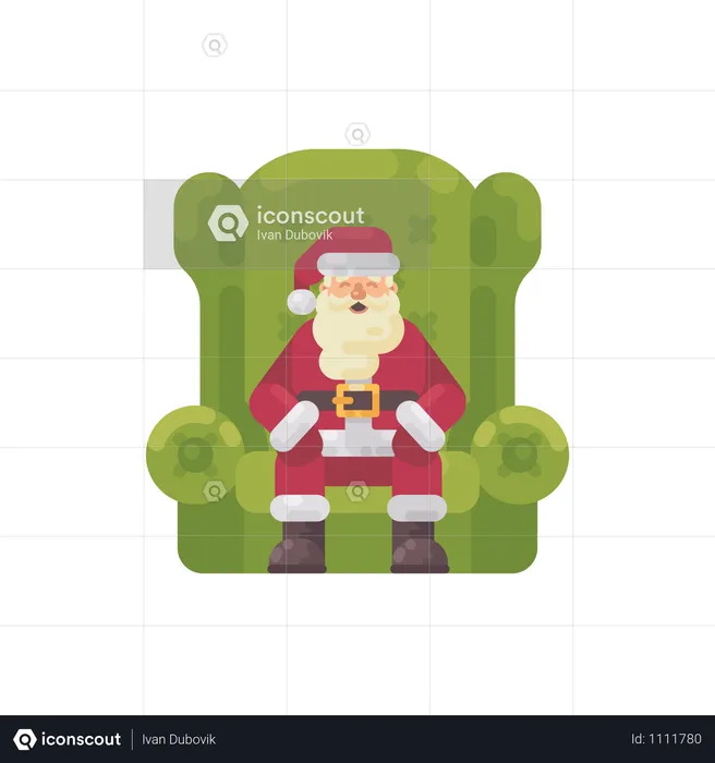 Santa Claus Sitting In A Big Green Armchair  Illustration