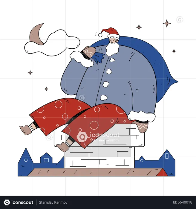 Santa Claus sitting on fireplace chimney  Illustration