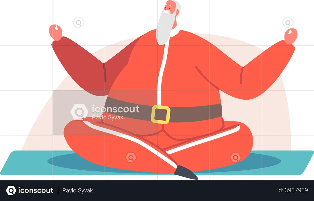 Santa Claus Sitting on Mat in Lotus Yoga Pose  Illustration