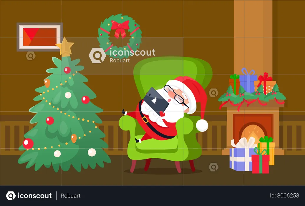 Santa Claus Sleeping on Chair  Illustration