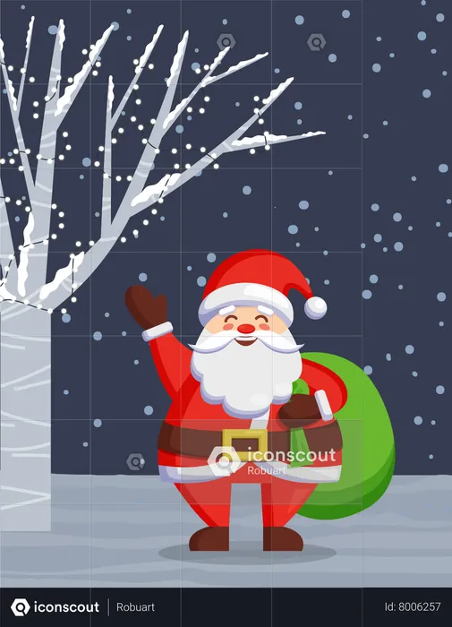 Santa Claus Standing in Forest at Night  Illustration