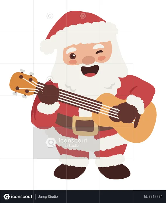 Papá Noel tocando la guitarra  Ilustración