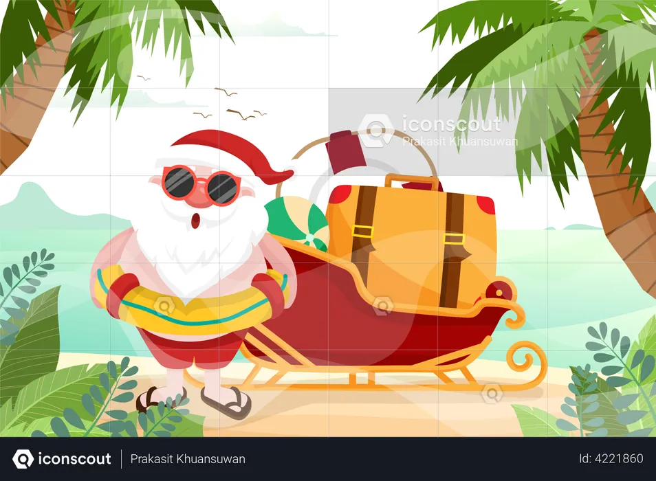 Santa Claus wearing swim ring  Illustration