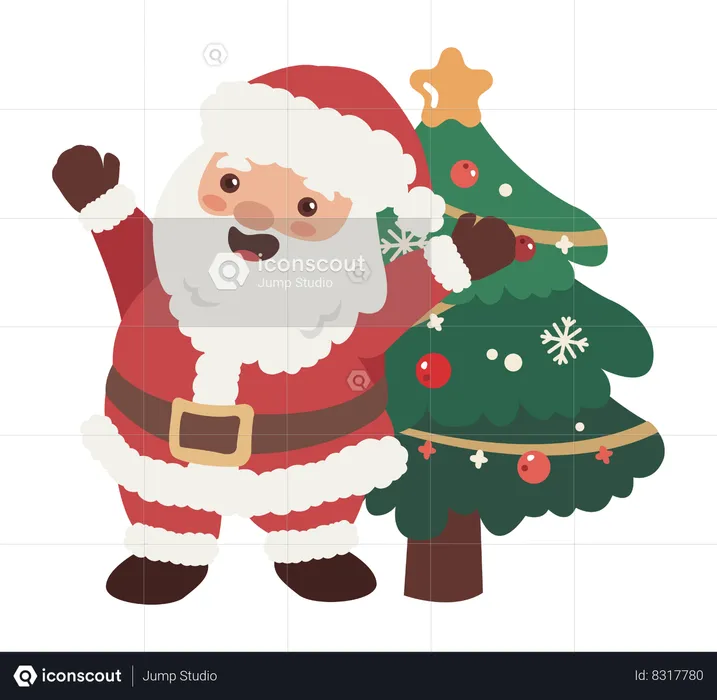 Santa Claus with christmas tree  Illustration