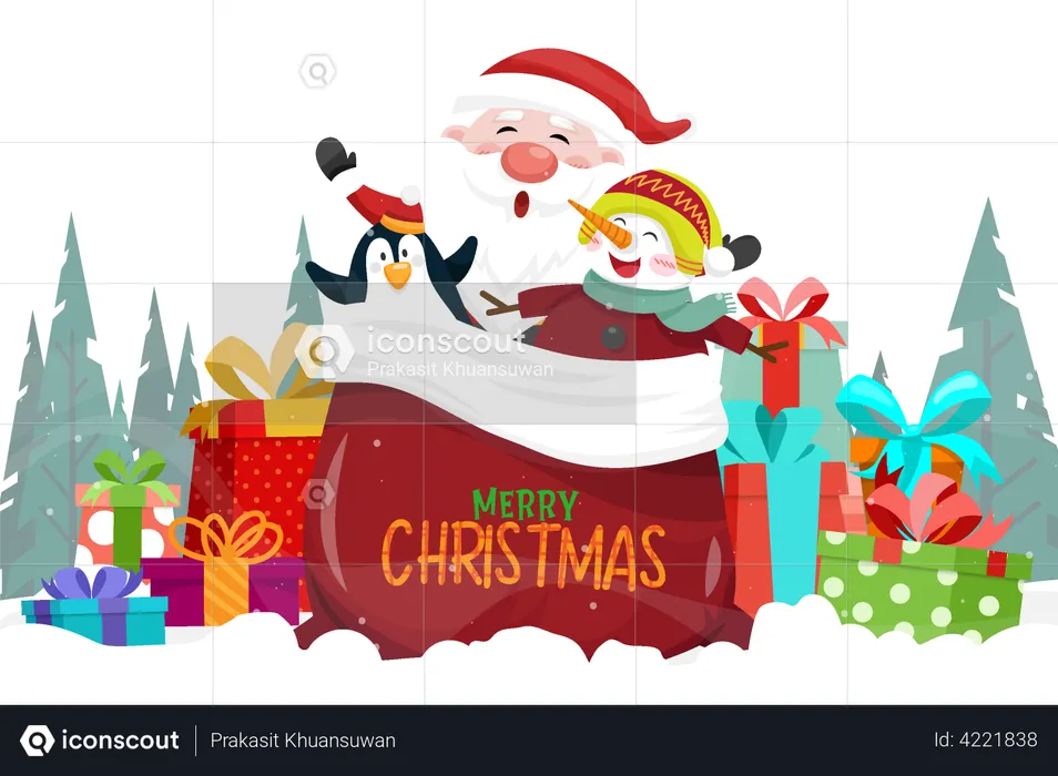 Santa claus with Gift box  Illustration