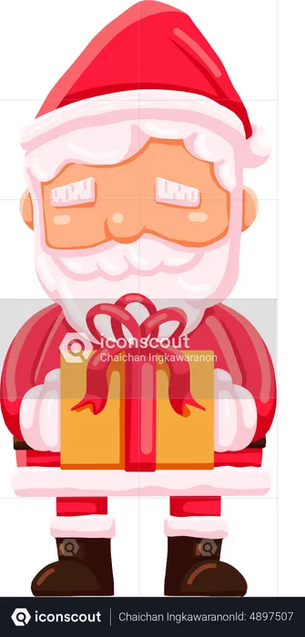 Santa Claus with Gift Box  Illustration