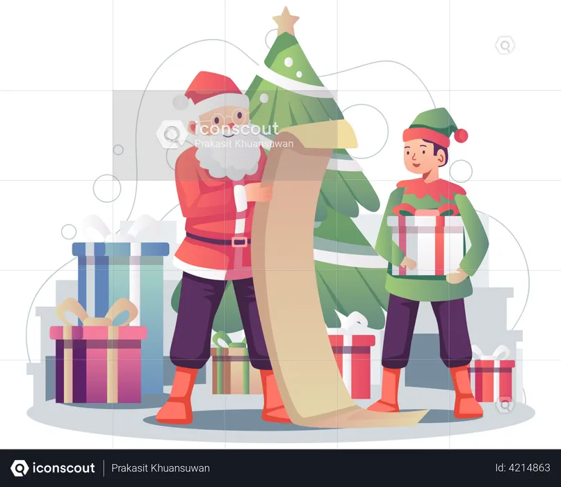 Santa Claus with gift list  Illustration