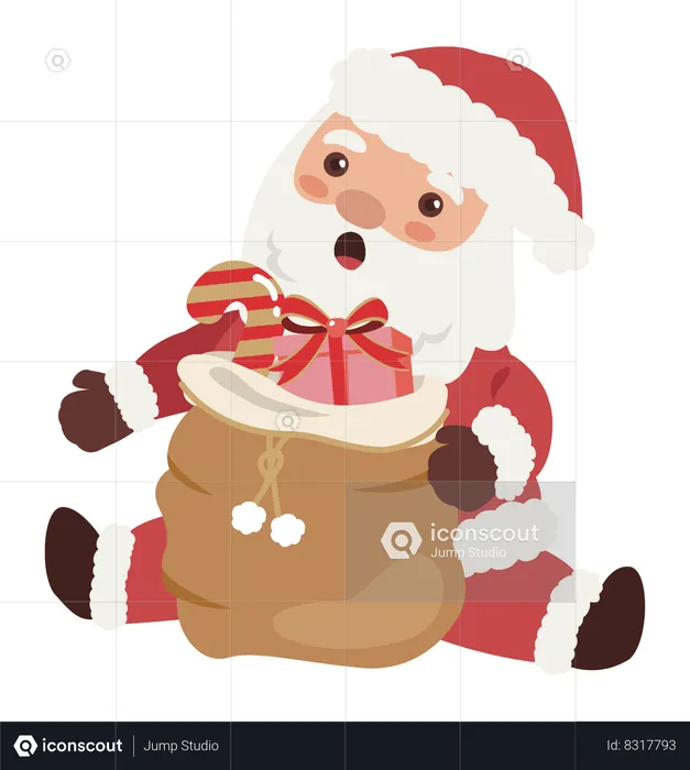 Santa Claus with surprise gift bag  Illustration