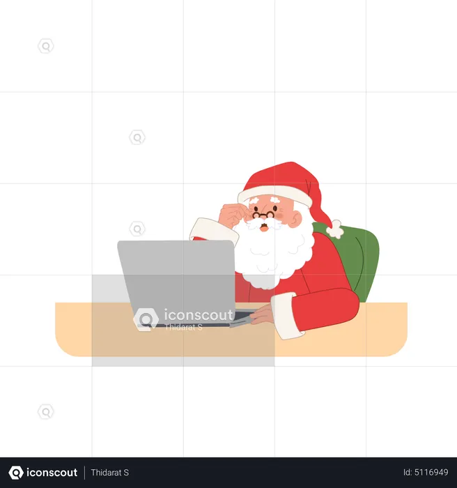 Santa claus working on laptop  Illustration